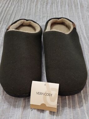 Men's 9 10 Olive Green Slip-On House Shoes By Vera Cosy
